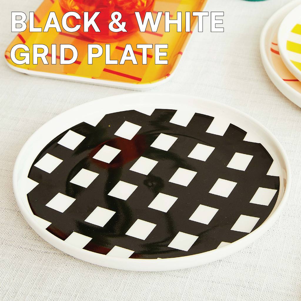 Sardine จานเซรามิก Black & White Grid Plate ขนาด 8 นิ้ว