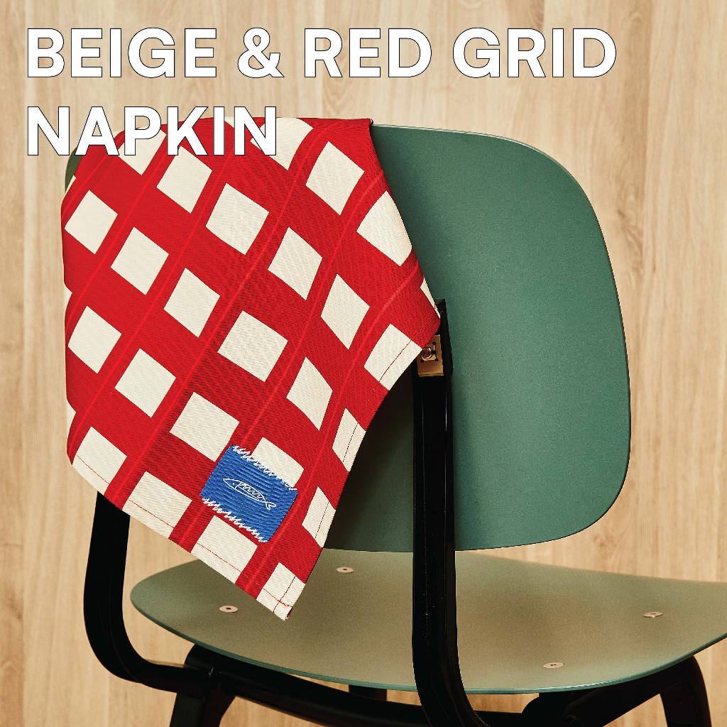 Sardine ผ้าอเนกประสงค์ ผ้าเช็ดทำความสะอาด Beige & Red Grid Napkin
