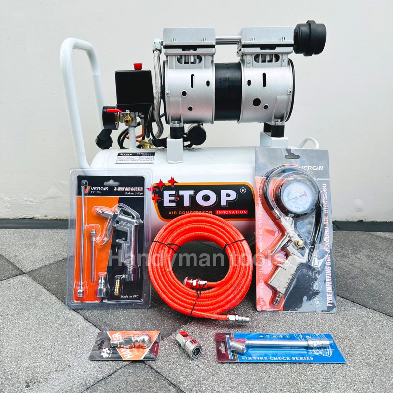 ETOP ปั๊มลม ถังลม ปั๊มลมออยฟรี ขนาด 30 ลิตร มอเตอร์ทองแดง + อุปกรณ์ 6 อย่าง (สินค้ามีตัวเลือก)