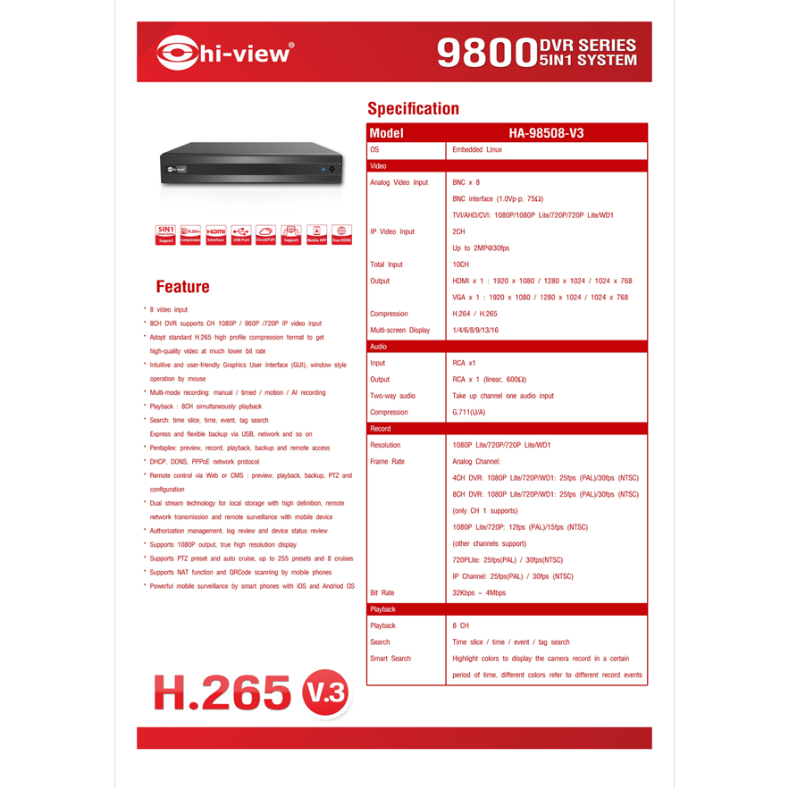 เครื่องบันทึกภาพ Hiview รุ่น  HA-98508-V3 DVR 8 ช่อง by Netclub