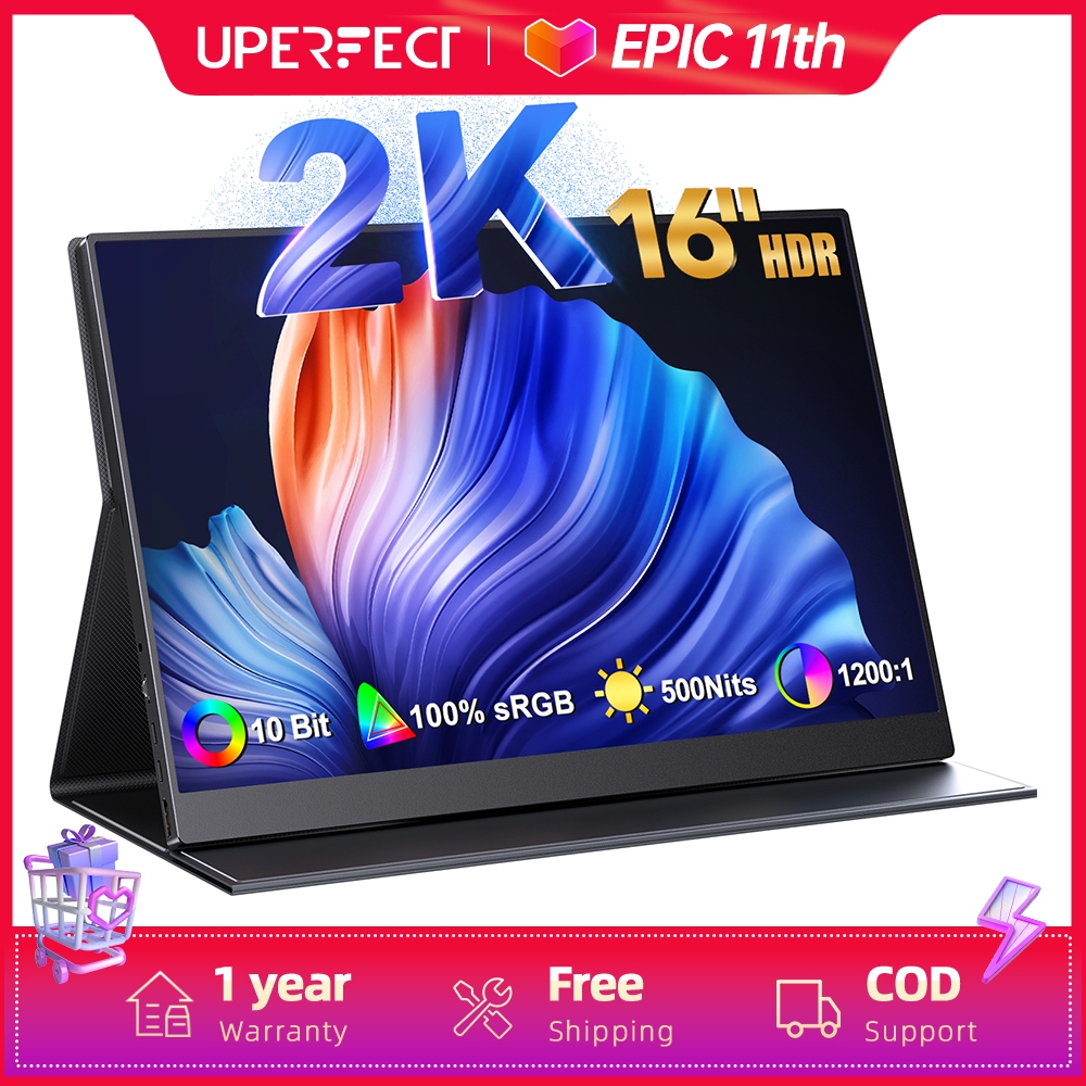 UPERFECT 2K Portable Monitor Matte Screen 16 inch IPS HDR FreeSync Eyecare USB C Computer Display with case