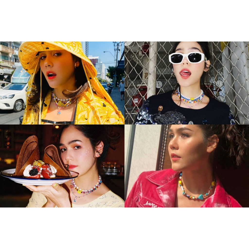 sai สร้อยคอลูกปัดสีรุ้ง Blackpink ลูกปัดสีหน้ายิ้ม สร้อยคอ