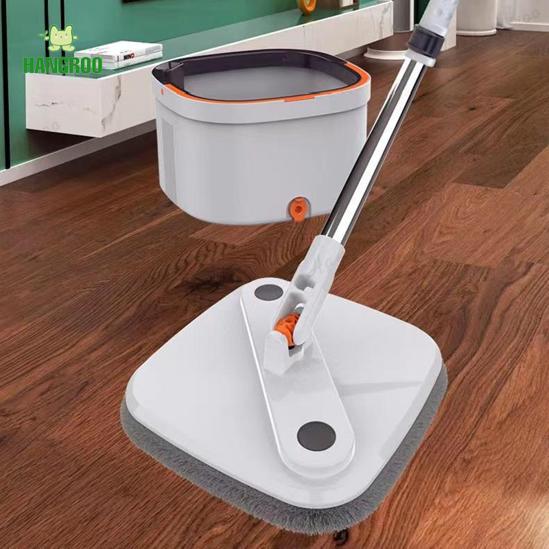 HANGROO H606 ไม้ม็อบถูพื้น แบบสี่เหลี่ยม Spin Mop ถังแยกน้ำสะอาด-สกปรก ผ้าถูพื้น 2 ชิ้น