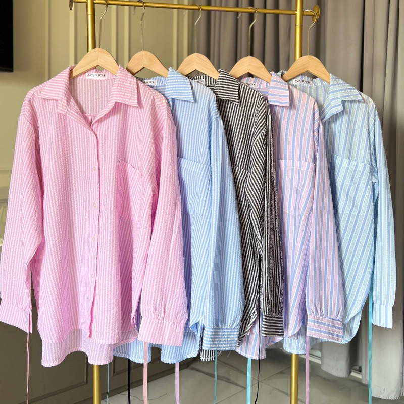🍭พร้อมส่ง🍭เสื้อเชิ้ตแขนยาวลายริ้ว โอเวอร์ไซร์ รุ่นcandy🍭