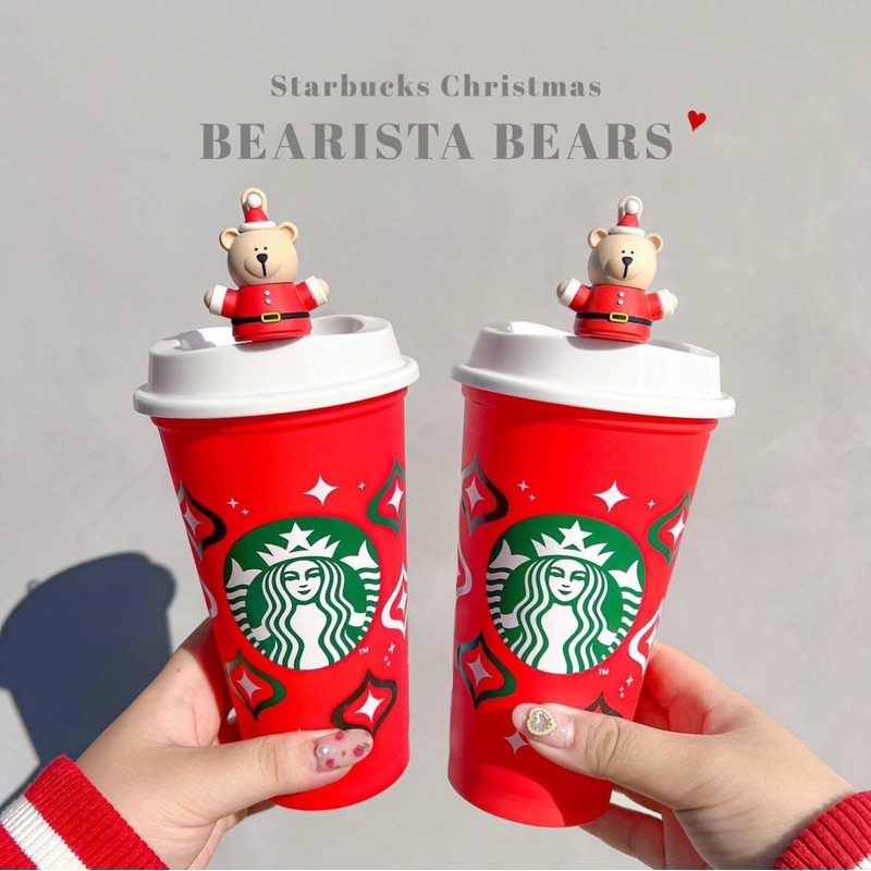✅พร้อมส่ง 🎅🏻แก้วรียูส+จุกหมีคริสต์มาส Starbucks Japan🇯🇵2023 Christmas Collection ของแท้ 100%