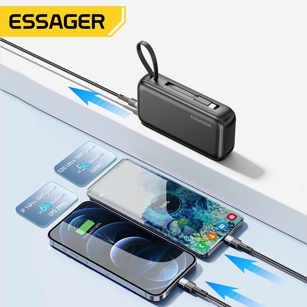 Essager พาวเวอร์แบงค์ 15000mAh 65w พร้อมสายเคเบิล ชาร์จเร็ว สองทาง รองรับ samsung 45w IP 29w สําหรับ PD3.0 PPS QC 4.0 - รูปที่ 5