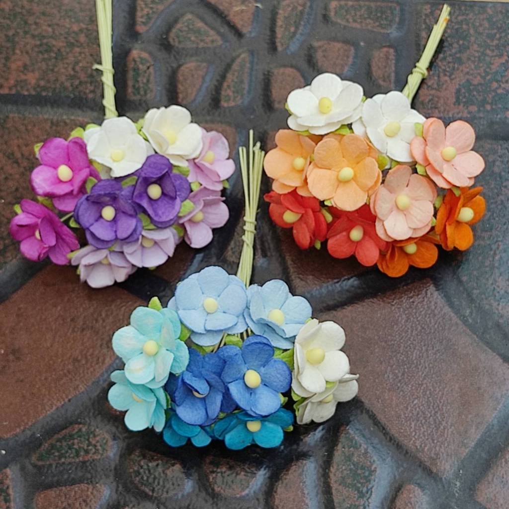 [100 ดอก/ คละโทนสี] ดอกไม้กระดาษสา กลีบดอกสองชั้น 15 มม. ดอกไม้ประดิษฐ์ Artificial Paper Flower 15 mm