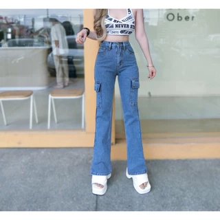 Cc jeans 184 S-5XL กางเกงยีนส์ คาร์โก้ ทรงขาม้า ไม่ยืด สียีนส์ฟอก