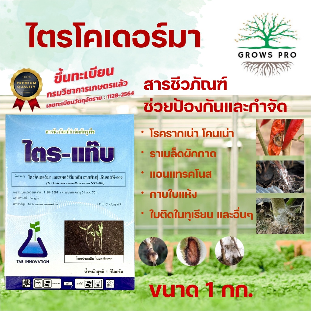 GrowsPro ไตร-แท๊บ เชื้อไตรโคเดอร์มา ชีวภัณฑ์รักษารากเน่า ใบไหม้ กาบใบแห้ง แอนแทรคโนส