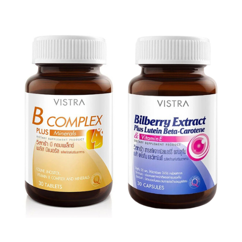 Vistra - วิสทร้า  Vistra B Complex plus Minerals / vistra bilberry extract 30 เม็ด