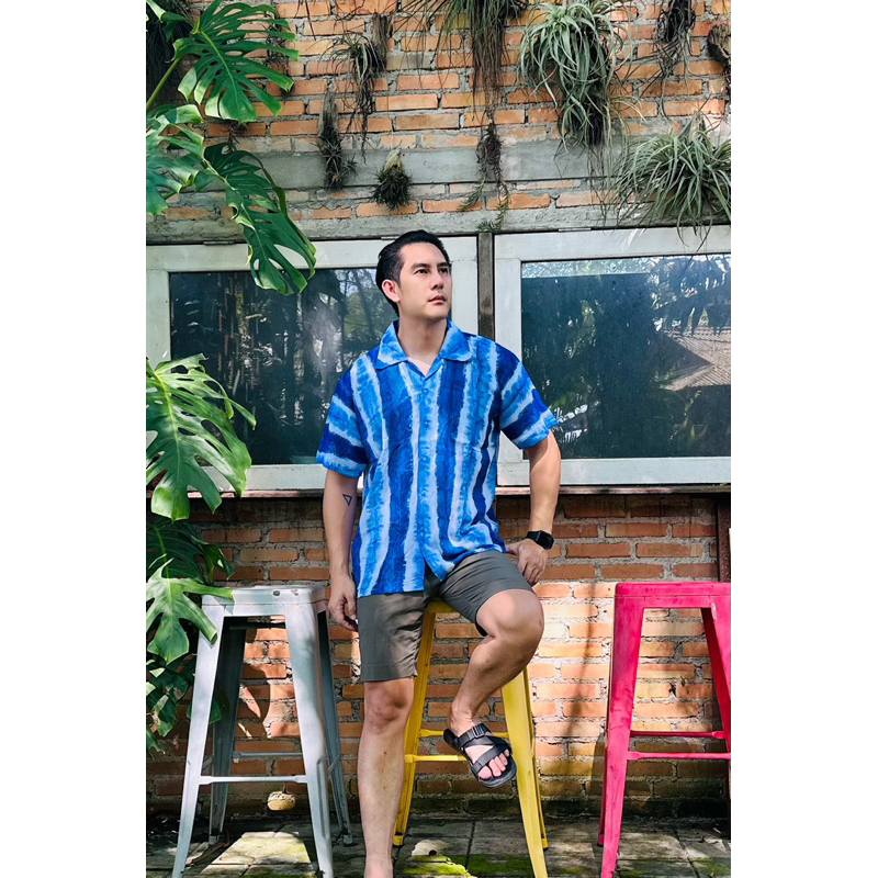 👕เสื้อฮาวายมัดย้อม(มีกระเป๋าหน้าอก) 👕เนื้อผ้าฝ้ายเมมเบิด💯 ใส่สบาย ไม่ร้อน