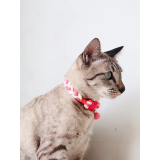 ((เชือกนิ่ม ไม่กินขนจ้า 🐱🐶)) ปลอกคอน้องหมา น้องแมว สีหวานพาสเทล เชือกถักลายเปียน่ารักๆ งานแฮนด์เมดค่า