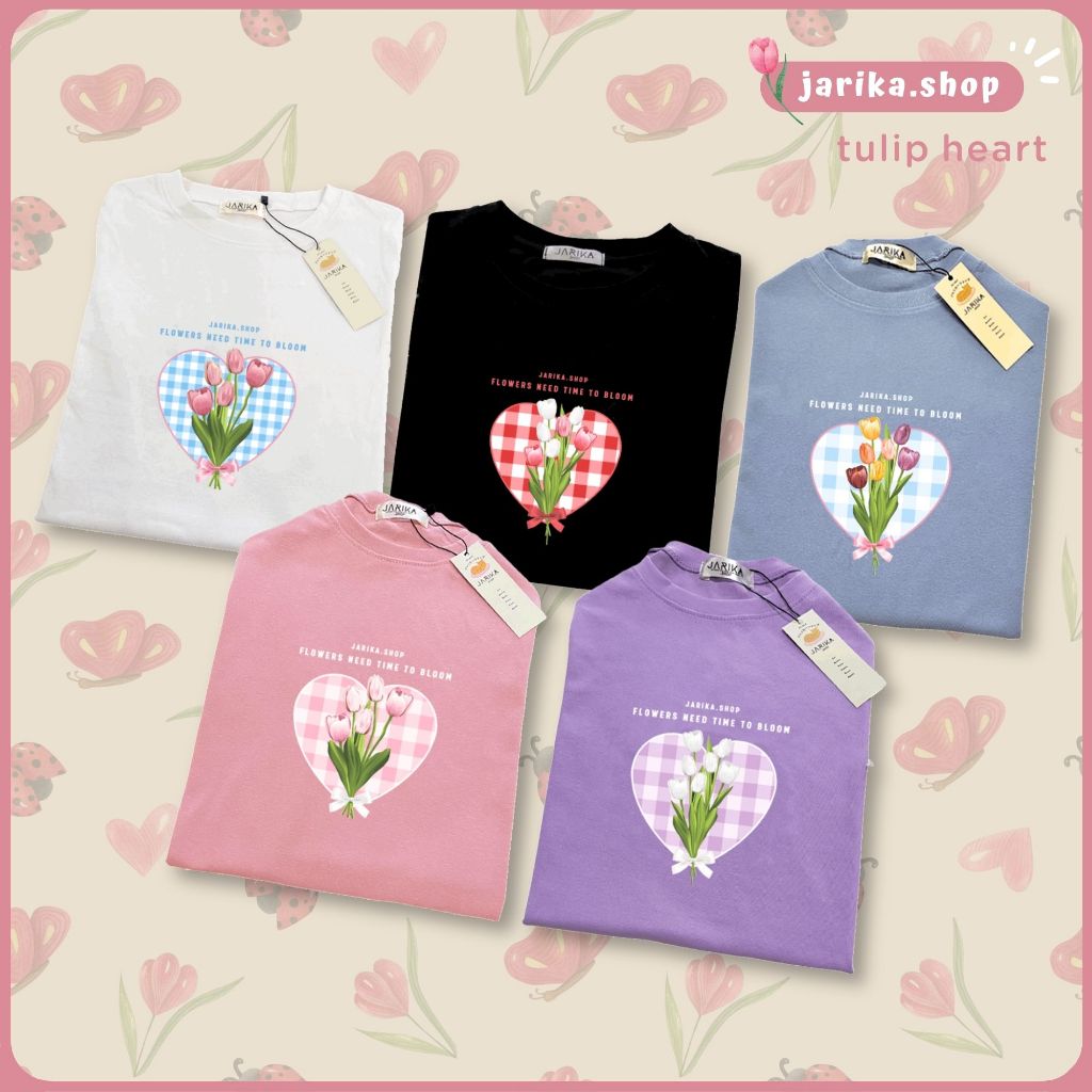 Jarikashop - เสื้อยืดลาย Tulip heart ( งานป้าย.. Jarika ) ( จ213 )