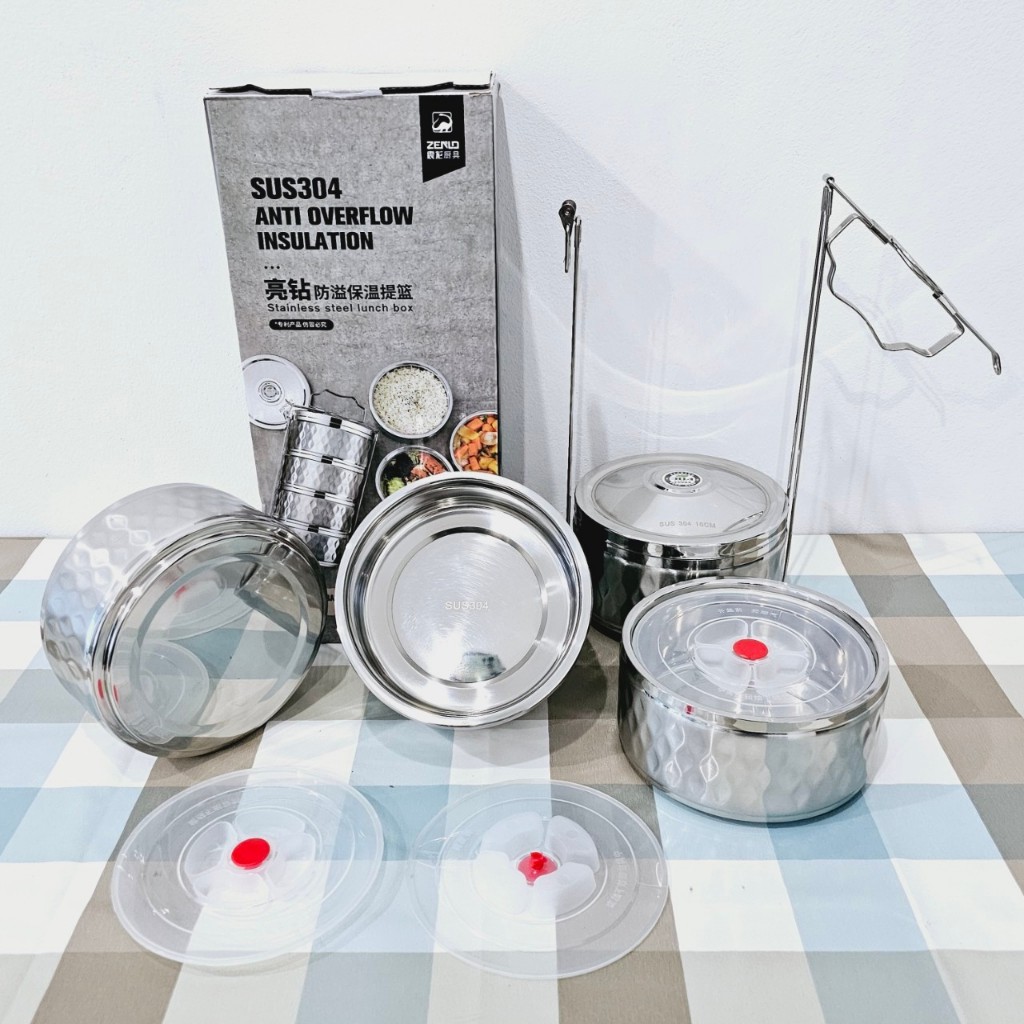 ปิ่นโต ปิ่นโตสแตนเลส ปิ่นโตใส่อาหาร (สแตนเลสแท้เกรด304ไม่ขึ้นสนิม) มีสลักSUS304ที่ตัวปิ่นโต (รุ่นมีลาย) ขนาด16ซม.(ตราTK) - รูปที่ 7