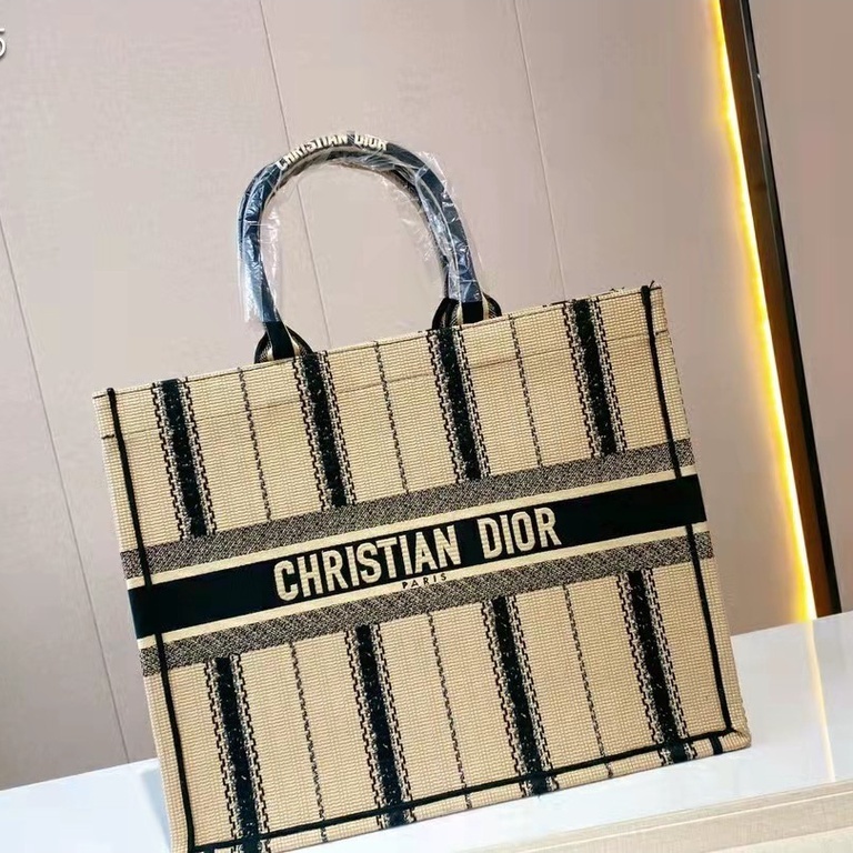 【Louis ! !】D1OR Tote Bag Lady's Embroidered Striped Canvas High Capacity Shopping Bag Hand Bag