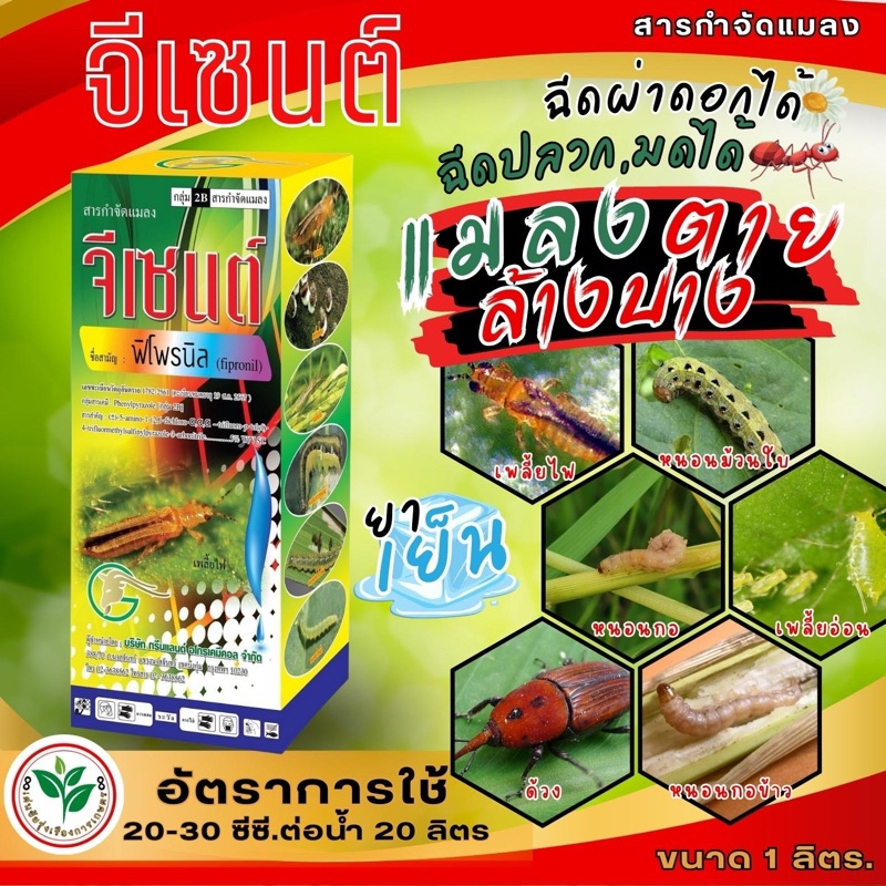 จีเซนต์ (ฟิโพรนิล 5% SC) กําจัดปลวก มดเพลี้ยไฟเพลี้ยกระโดด เพลี้ยจักจั่น หนอนม้วนใบ ด้วงหมัดผัก มวนลำไย