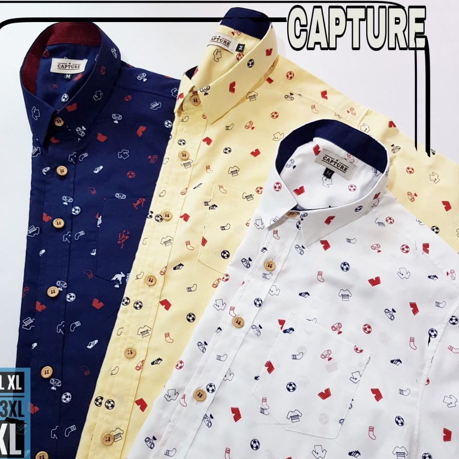 [S-4XL] เสื้อเชิ้ตผู้ชายคอปกแขนสั้น ลายฟุตบอล Men shirt CAPTURE BRAND