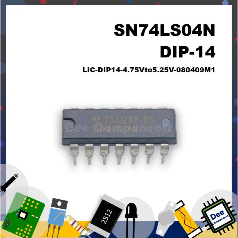 Texas Instruments SN74LS04N Texas Instruments SN74LS04N Hex Inverter, 14-PDIP DIP-14 LIC-DIP14-4.75Vto5.25V-080409M1