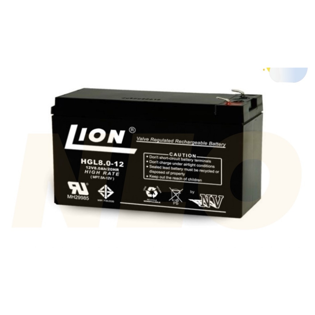 แบตเตอรี่ Battery LION 12V-8Ah (HGL12V-8AH) / แบตแห้ง 12V8 / แบตเตอรี่ 12v8ah
