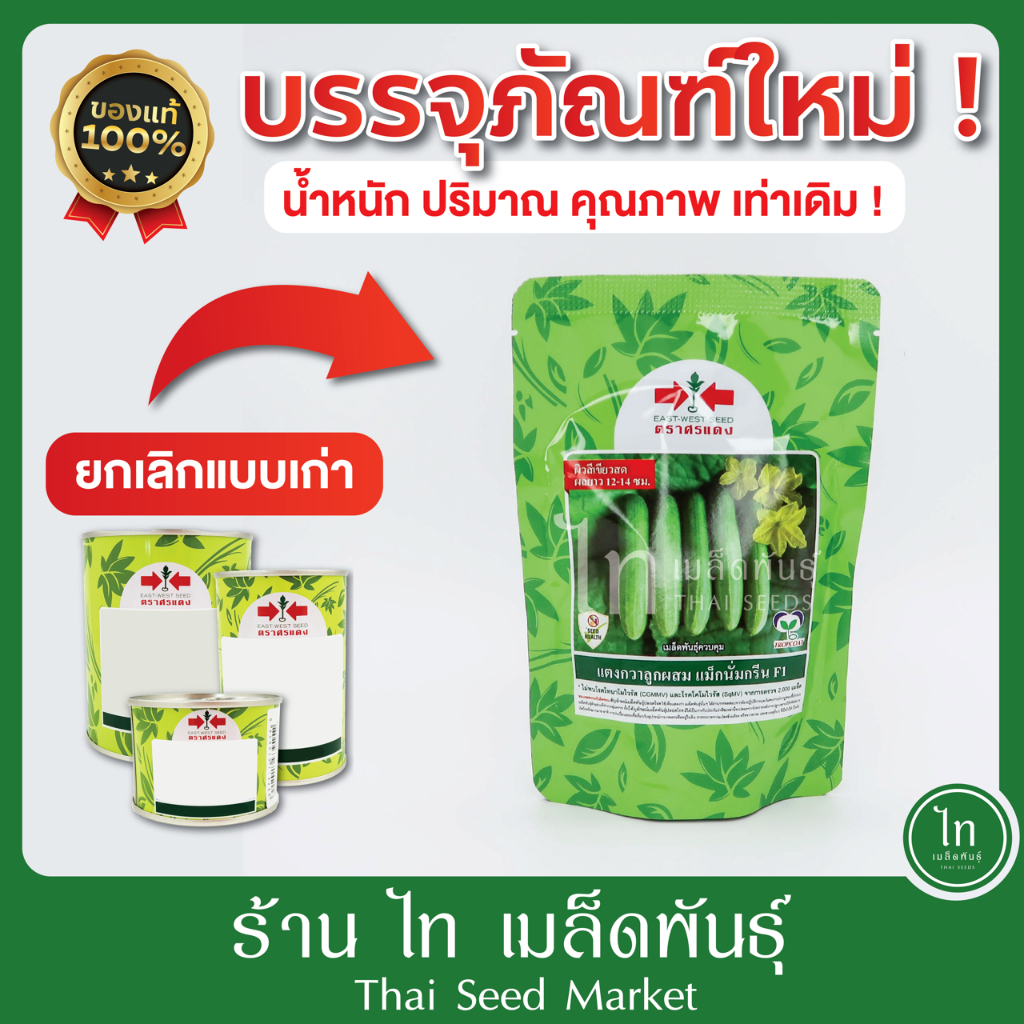 แตงกวา แม็กนั่มกรีน F1 เขียว ดก ความยาว 12-14 ซม ใหม่ เมล็ดพันธุ์ ลูกผสม ตราศรแดง บรรจุ 100/50 กรัม