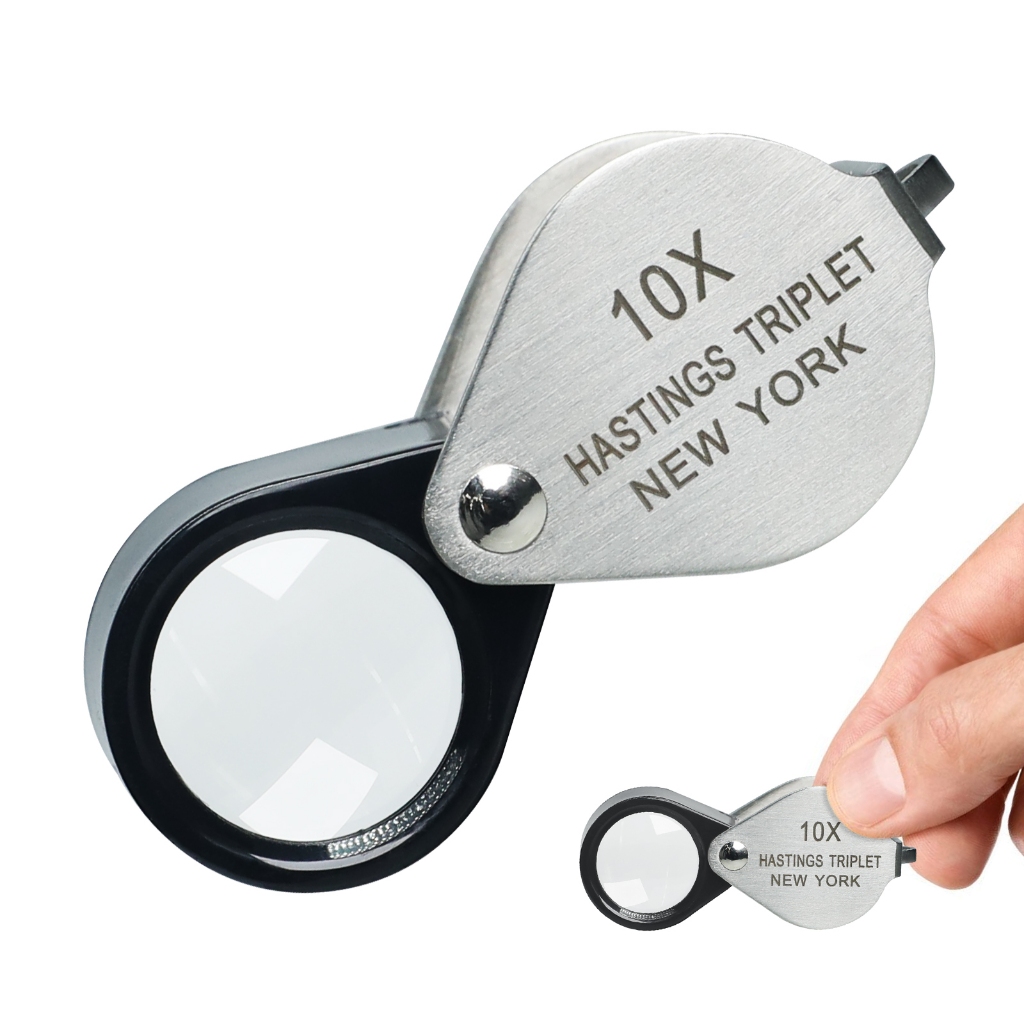 10x แว่นขยายเครื่องประดับ MINI แว่นขยาย Optical Glass Triplet เลนส์สแตนเลสพับกระเป๋าแว่นขยาย