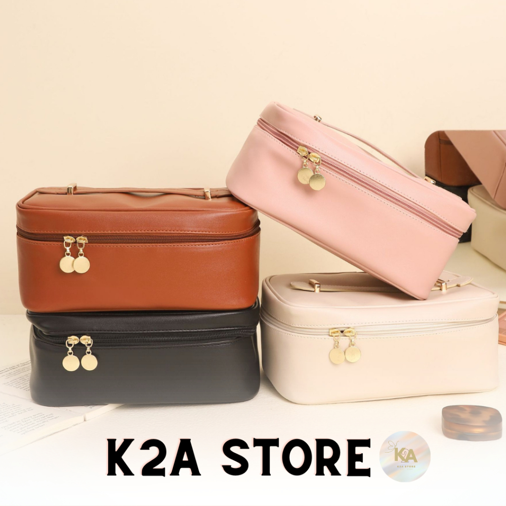 กระเป๋าเครื่องสำอางขนาดใหญ่ หนัง PU นิ่ม ใส่ของได้ 2 ด้าน จัดระเบียบของใช้ จุของเยอะ สีเอิร์ธโทน ++พร้อมส่งจากไทย++