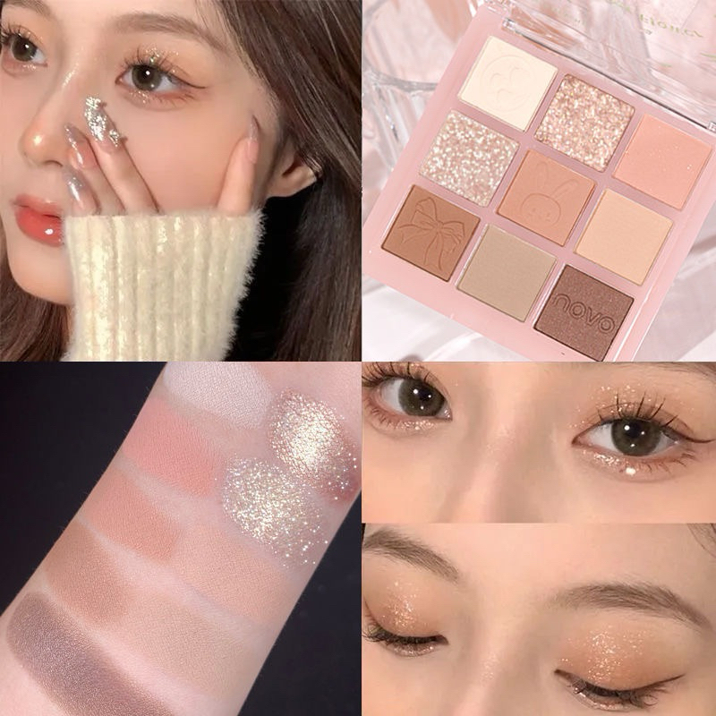 5911 (ใหม่/แท้) NOVO พาเลท อายแชโดว์ 9 สี เนื้อใยไหม ประกายชิมเมอร์  Eye shadow