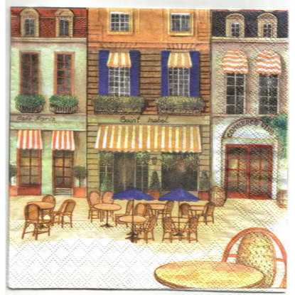 Pladao Napkin ภาพ Cafe ร้านกาแฟริมถนน วินเทจ กระดาษ แนพกิ้น สำหรับงานศิลปะ เดคูพาจ decoupage ขนาด L 