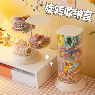 กล่องเก็บของแบบโรตารี่ DIY เครื่องสำอางไข่ความงาม การ์ดผมอุปกรณ์เสริมผมเชือกผูกผมกล่องป้องกันฝุ่น