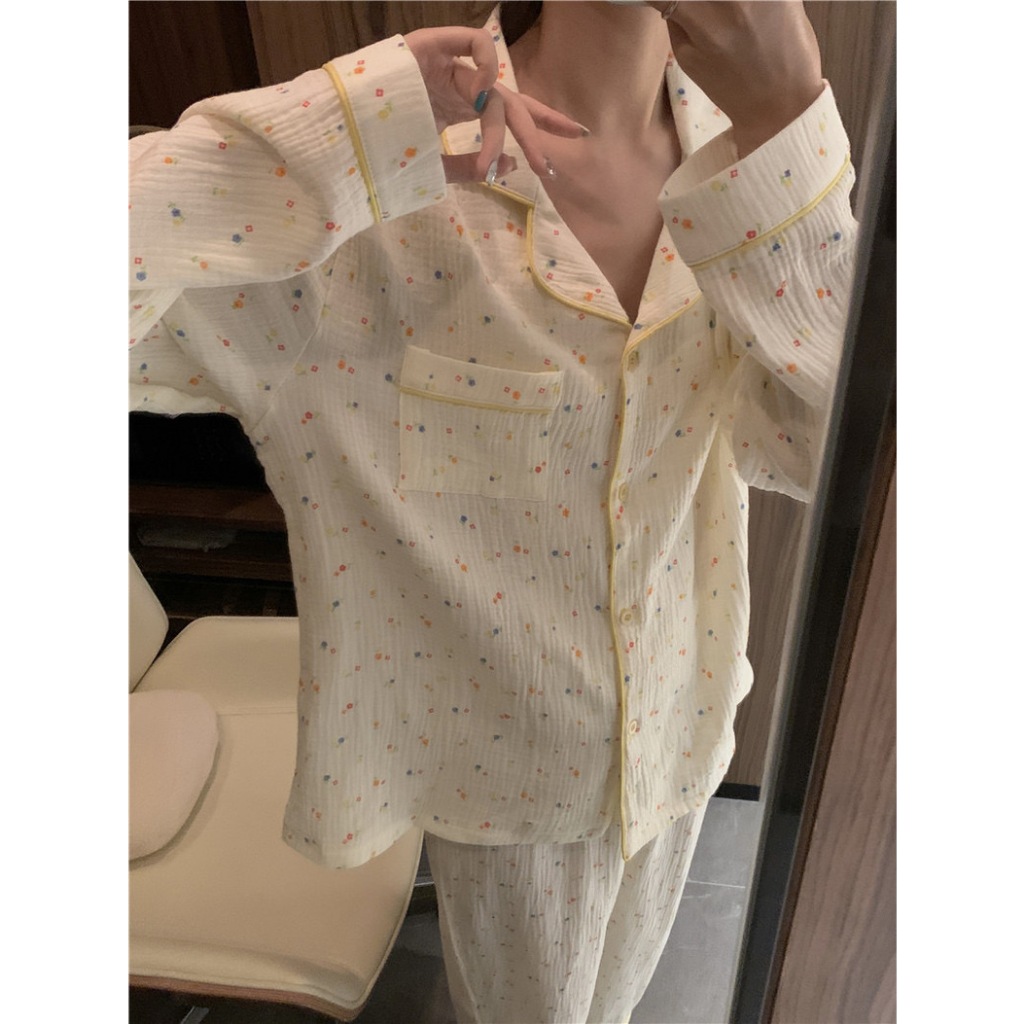 พร้อมส่ง ชุดนอน เสื้อคอปก แขนยาวกับกางเกงขายาว ลายใหม่