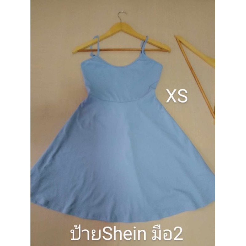 เสื้อผ้างานป้ายมือ2 เดรสสายเดี่ยวสีฟ้า ป้าย Shien sz.XS