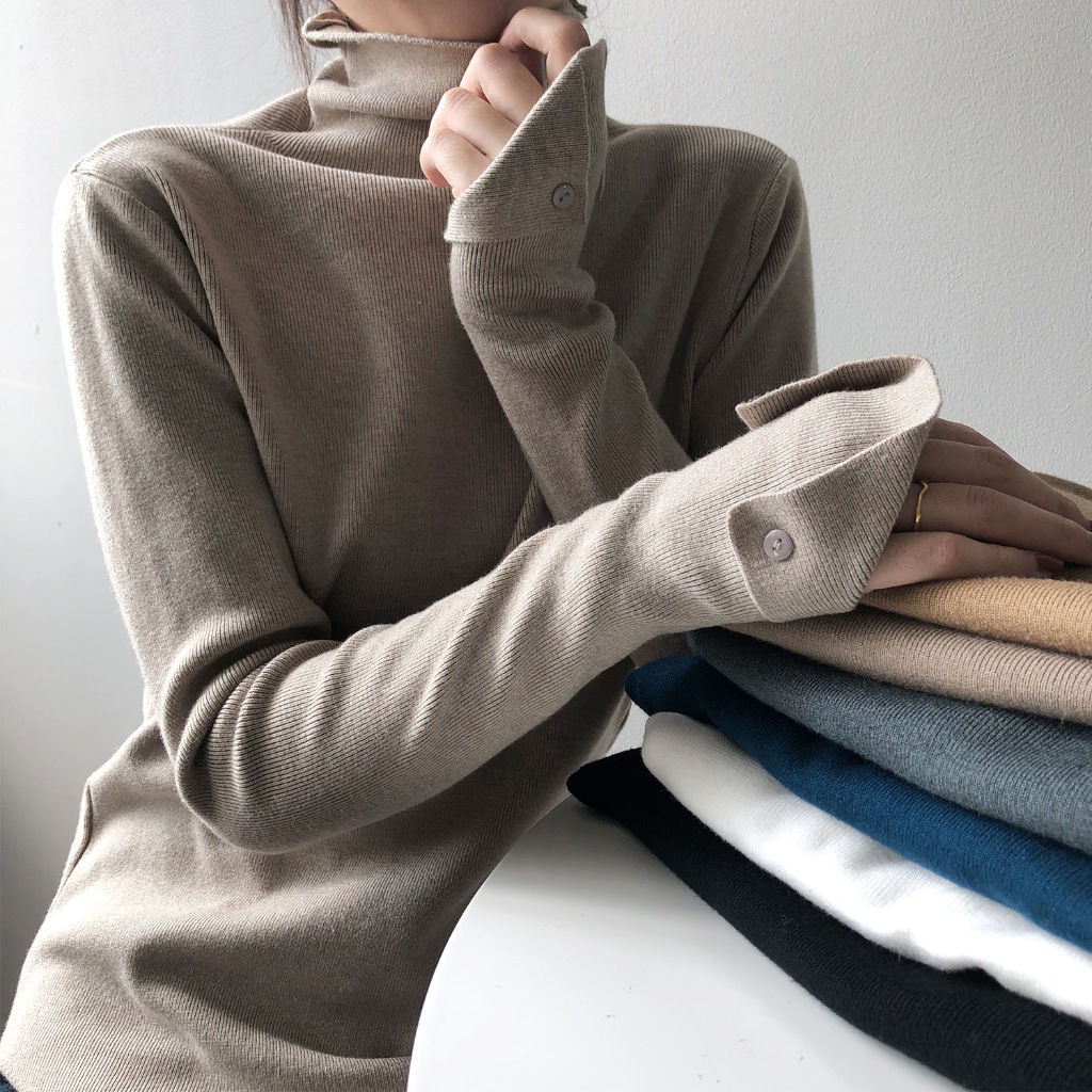 เสื้อไหมพรมคอเต่า P637 ทอเรียบ แขนยาว