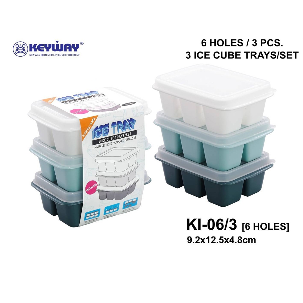 Keyway KI-06/3 ถาดทำน้ำ 6 ช่อง 3 ชิ้น พร้อมฝาปิด สไตส์ญี่ปุ่น (3 ICE CUBE TRAYS/SET - LAEGE ICE SAVE SPACE)