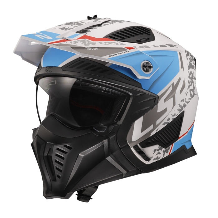 LS2 Helmets - Drifter OF606 Devor Matt White Blue - หมวกกันน็อคเต็มเปิดหน้า