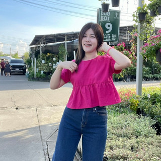 เสื้อครอปสั้น ชายระบายหน้า ผ้าฝ้ายเชียงใหม่ พร้อมส่ง