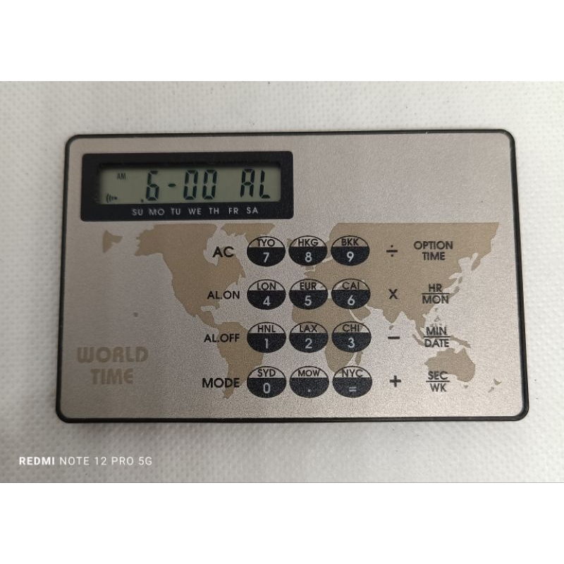 WorldTimeเครื่องคิดเลข นาฬิกาเวลาโลกและนาฬิกาปลุก ขนาดนามบัตร NameCard Calculator &amp;Worldtime รุ่นเก่า ของสะสม