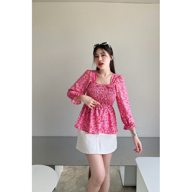 เสื้อสม้อคผ้าไหมอิตาลีพิมพ์ลายดอกแขนยาว