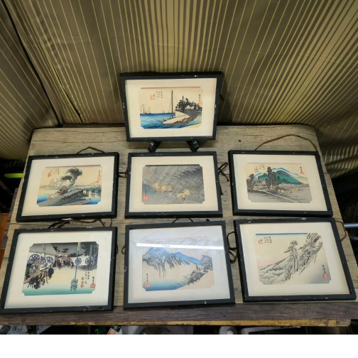 Japanese Wood Block Print ภาพพิมพ์ไม้+กรอบ  มือสอง