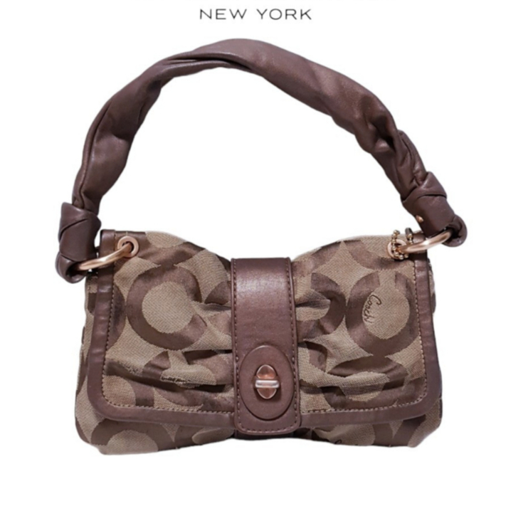 👜กระเป๋า​ Coach Parker Womens OP M0869-13408  Leather Canvas Hand Bag Purse ❤️สินค้ามีตำหนิผ้ารัน