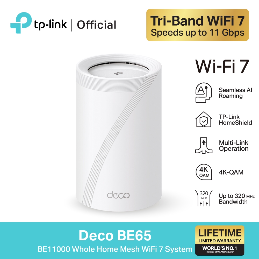TP-Link Deco BE65 เราเตอร์ไวไฟ7 BE11000 Whole Home Mesh WiFi 7 System รองรับปริมาณการใช้งานเพิ่มขึ้น MLO
