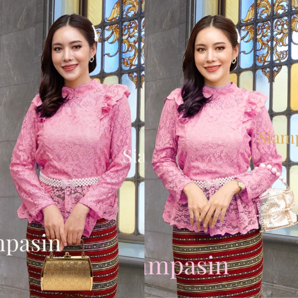 Siampasin🌸 เสื้อลูกไม้ ประยุกต์ ร.5 ผ้านำเข้าแบบนิ่มยืดหยุ่น อก 32-36, 34-38, 38-40, 40-42, 42-46 นิ