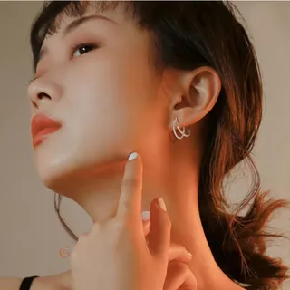 GLAMOR✨ต่างหูเงินแท้ Double Circle ต่างหูห่วงเงิน เท่น่ารัก ต่างหูแฟชั่น ตุ้มหูเงินแท้ 92.5