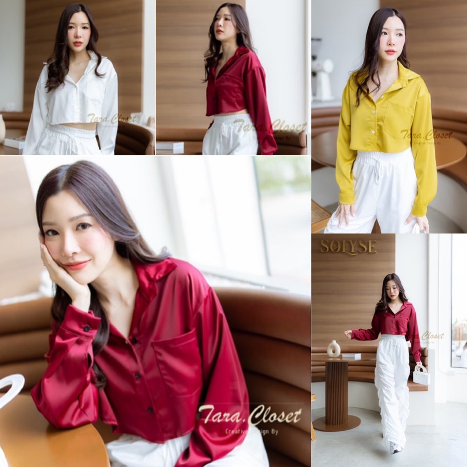 ZO092 TARA Crop เสื้อครอป เชิ้ต คอปก แขนยาว กระเป๋าหน้า กระดุมหน้า ทรงสวย เนื้อผ้า ZARA มีความมันวาว ใส่สบาย ไม่ร้อน