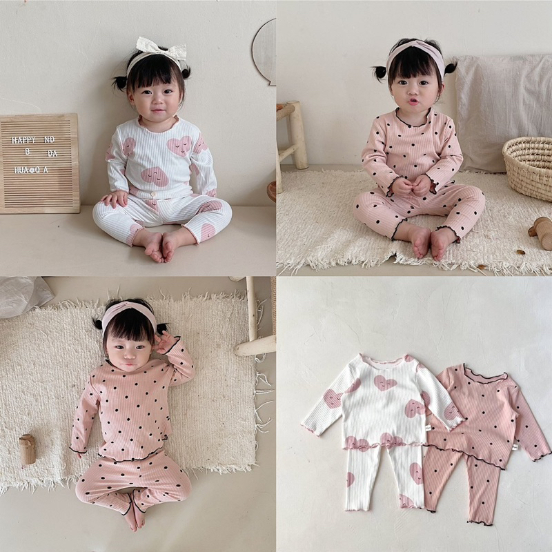 🔥ชุดนอนเด็กผู้หญิง ชุดนอนผ้าร่อง 👧🏻 พร้อมส่งในไทย size 80-130