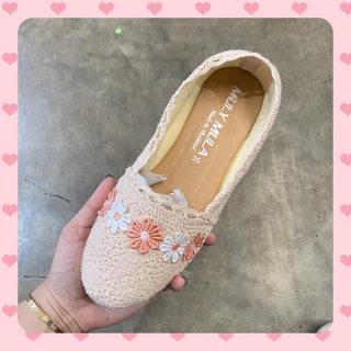 รองเท้าslip-on ถักโครเชต์ดอกเดซี่ 35-41 สินค้าพร้อมส่ง✅