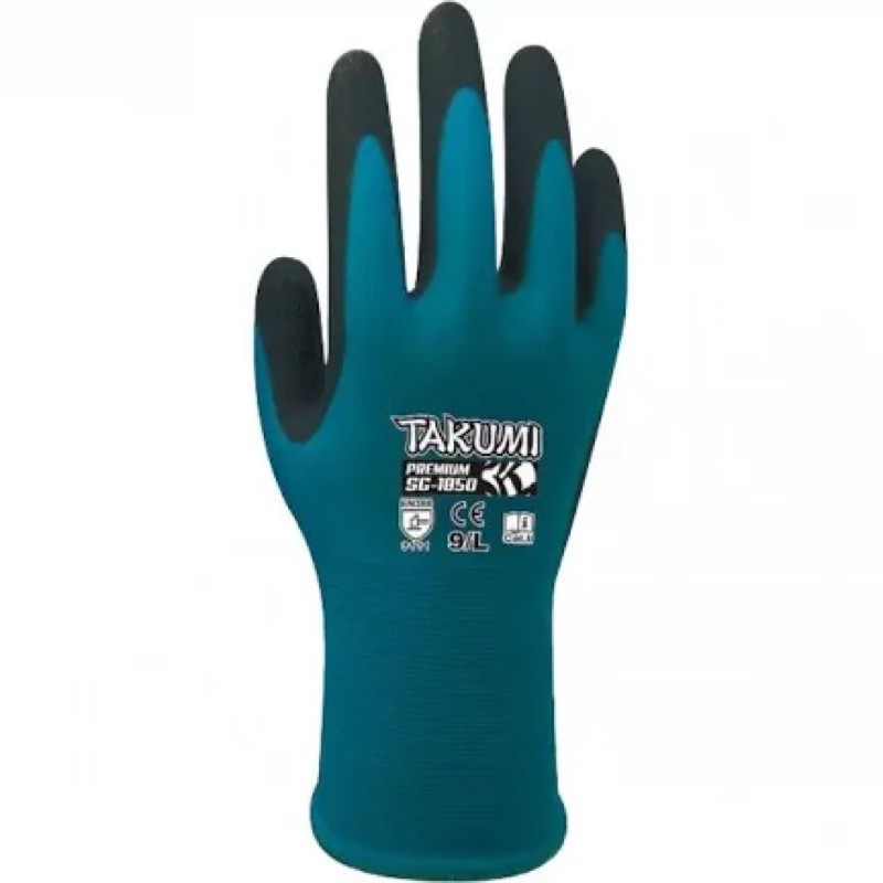 ถุงมือเคลือบยางไนไตร Nitrile Work Gloves ป้องกันการบาดและป้องกันการลื่นจากการหยิบจับ ยี่ห้อTAKUMI SA