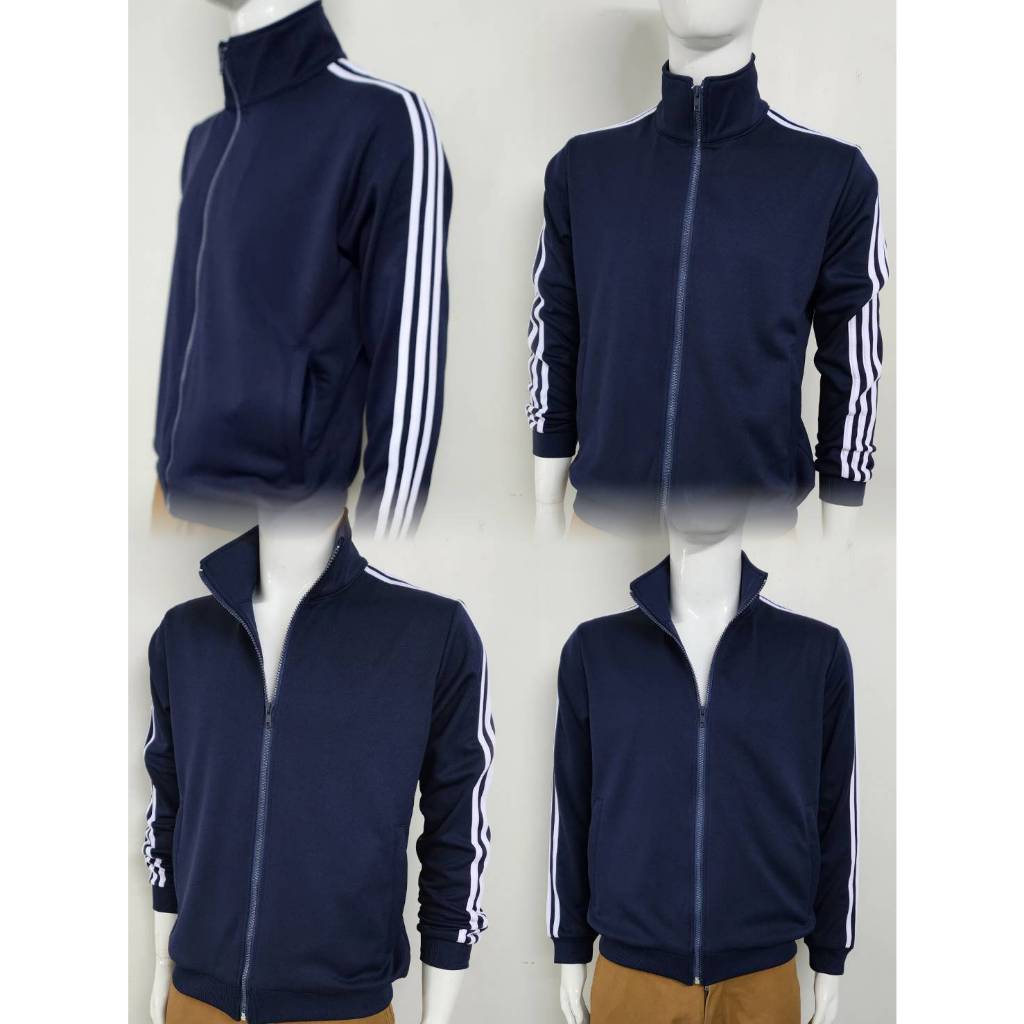 เสื้อวอร์ม เสื้อคลุม สีกรมท่าแขนแต่งสีขาว3แถบ ผ้าระบายอากาศไม่ร้อน งานผลิตในไทย  ใส่ได้ ชาย หญิง