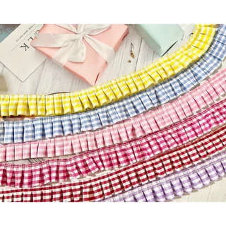 🔥น่ารักมากๆ🔥 ลูกไม้ ระบายจีบลายตาราง 33/38 เนื้อนิ่ม ลูกไม้ตกแต่ง กุ๊นขอบ ราคาต่อหลา ตกแต่งเสื้อผ้า ตกแต่งกระเป๋า