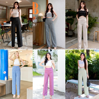 🍒ลินินทวิต🍒กางเกงผ้าลินิน-หูคู่ซิปข้าง-ขายาวกระบอกตรงเอวสูง-…