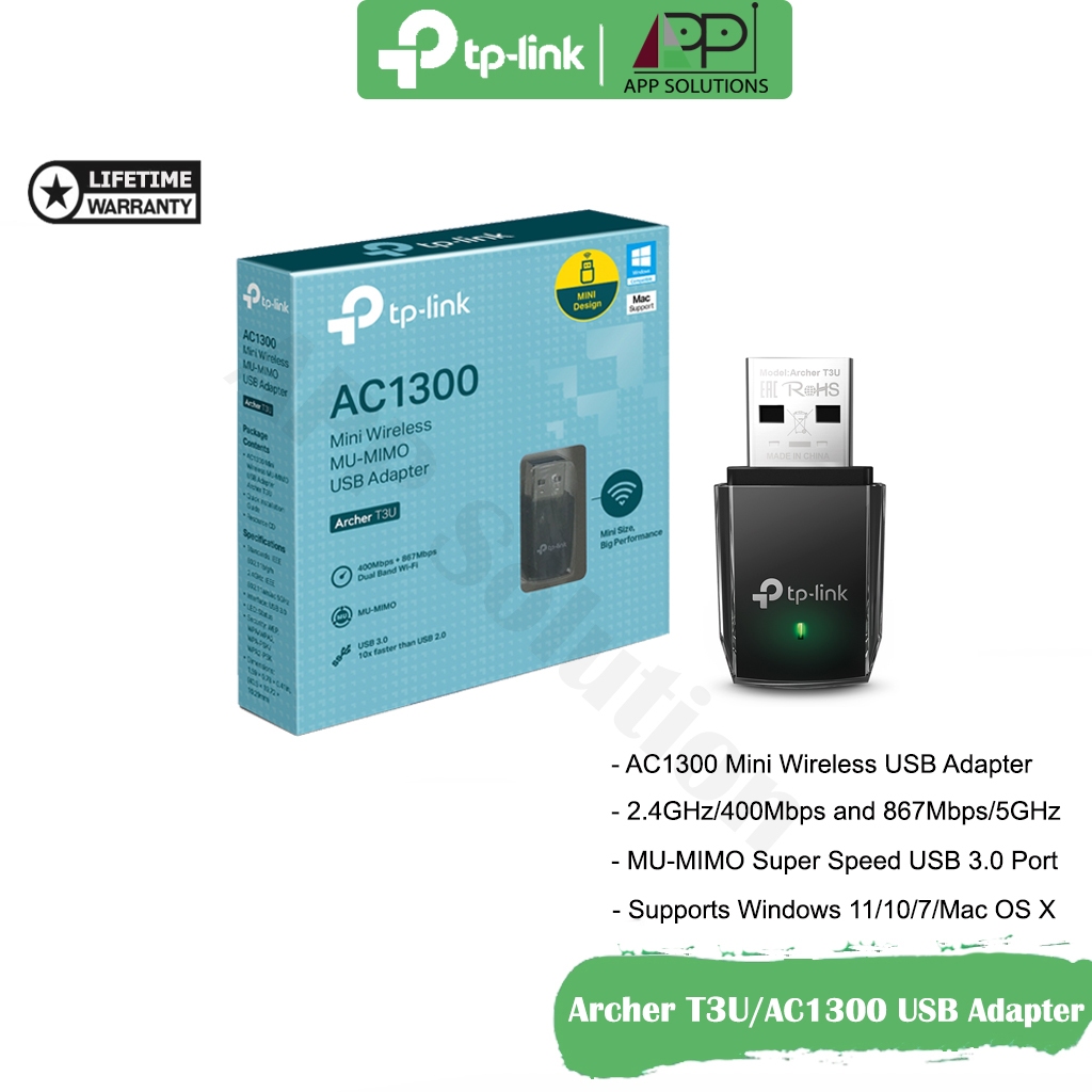 TP-LINK USB Adapter AC1300(อุปกรณ์รับสัญญาณ) รุ่นArcher T3U(ประกันLifetime)